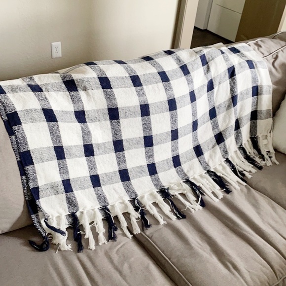 Pottery Barn Bedding Pottery Barn Navy Blue Fringe Throw Blanket 5 X 60 Poshmark